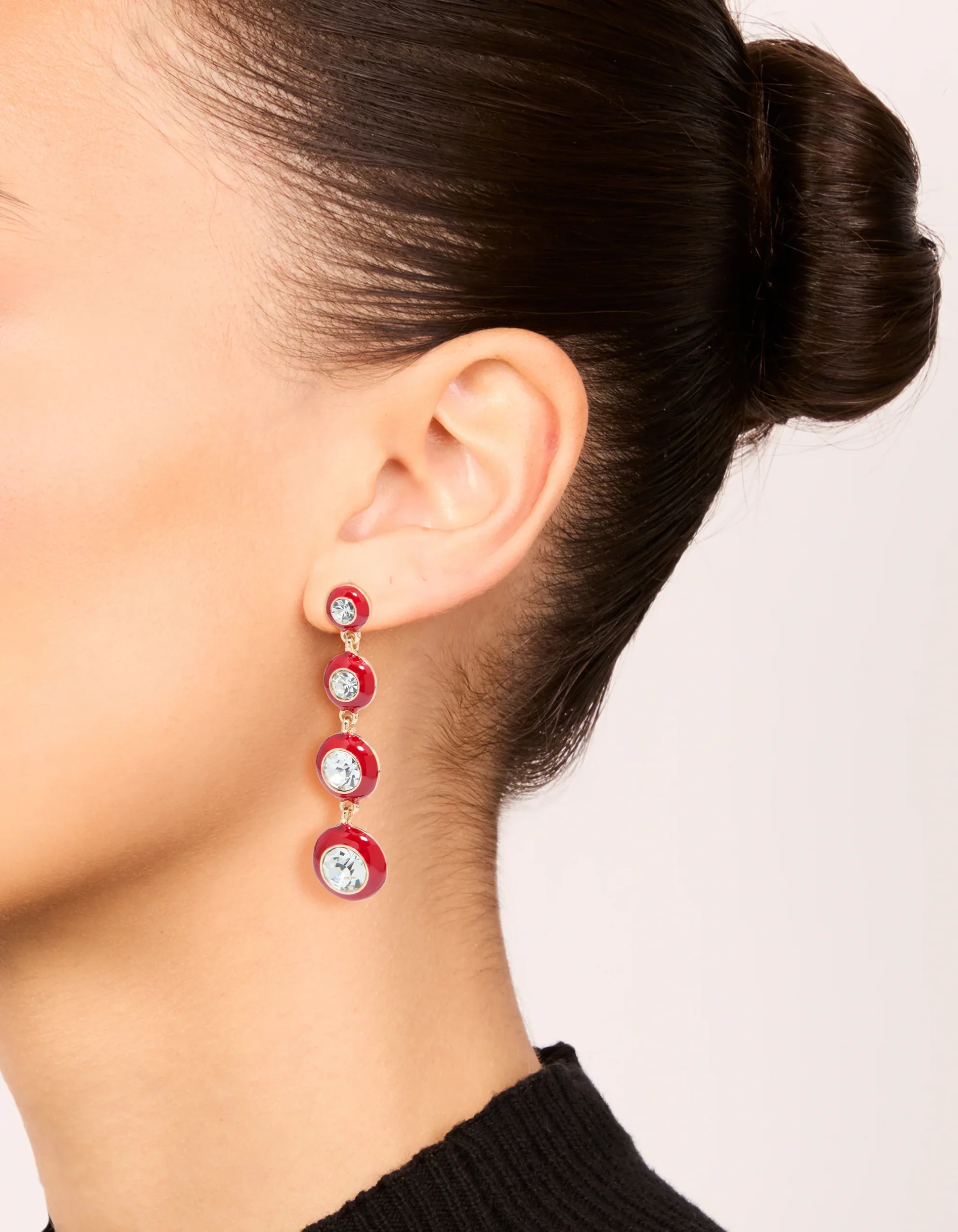 210-gold-clear-diamante-red-enamel-circle-drop-earrings-2.webp Gold Clear Diamante & Red Enamel Circle Drop Earrings