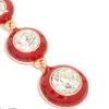 Gold Clear Diamante & Red Enamel Circle Drop Earrings
