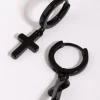 Black Brass Cross Huggie Earring