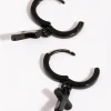Black Brass Cross Huggie Earring