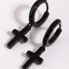 Black Brass Cross Huggie Earring