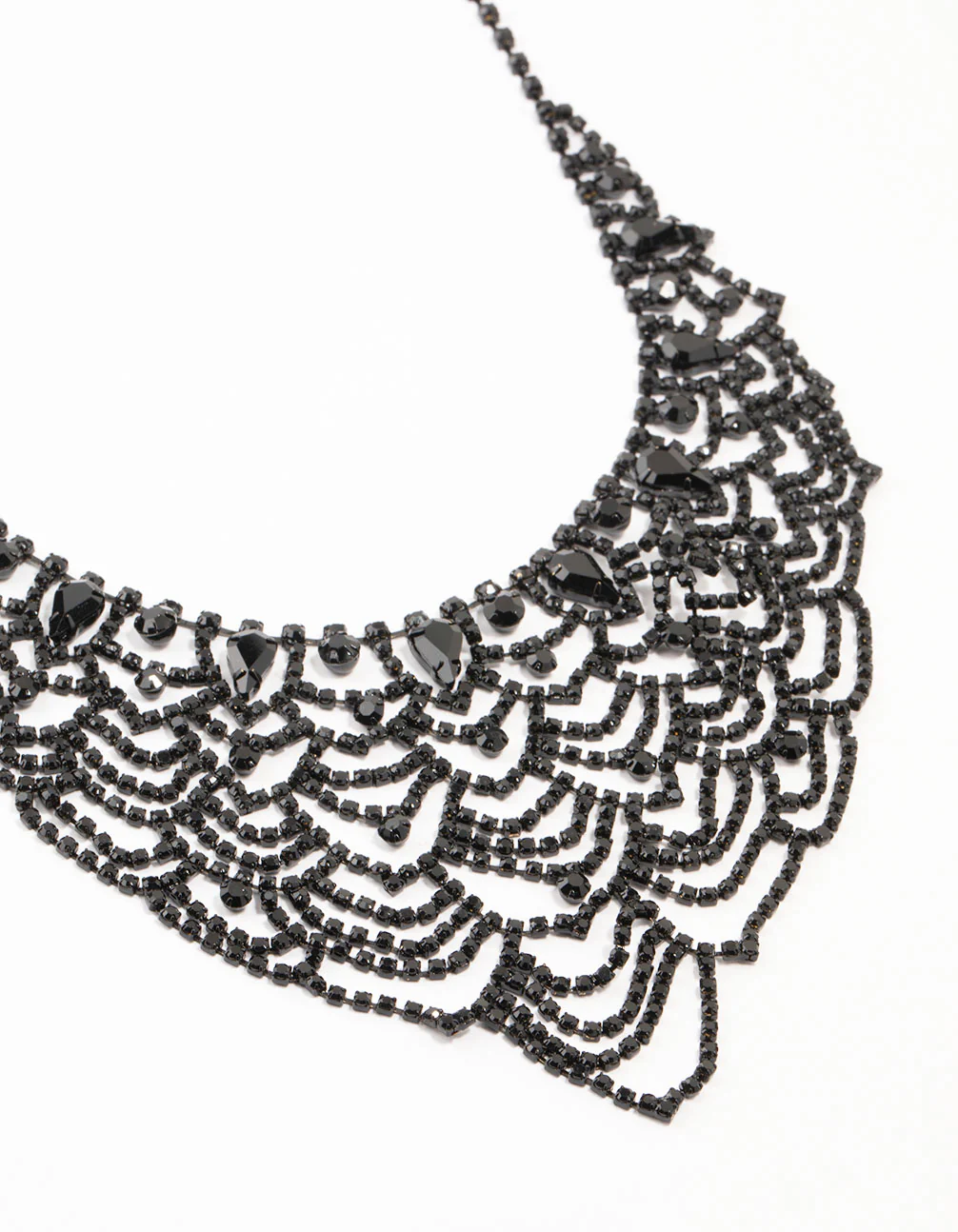 2147-black-coated-diamante-lace-pattern-necklace-1.webp Black Coated Diamante Lace Pattern Necklace