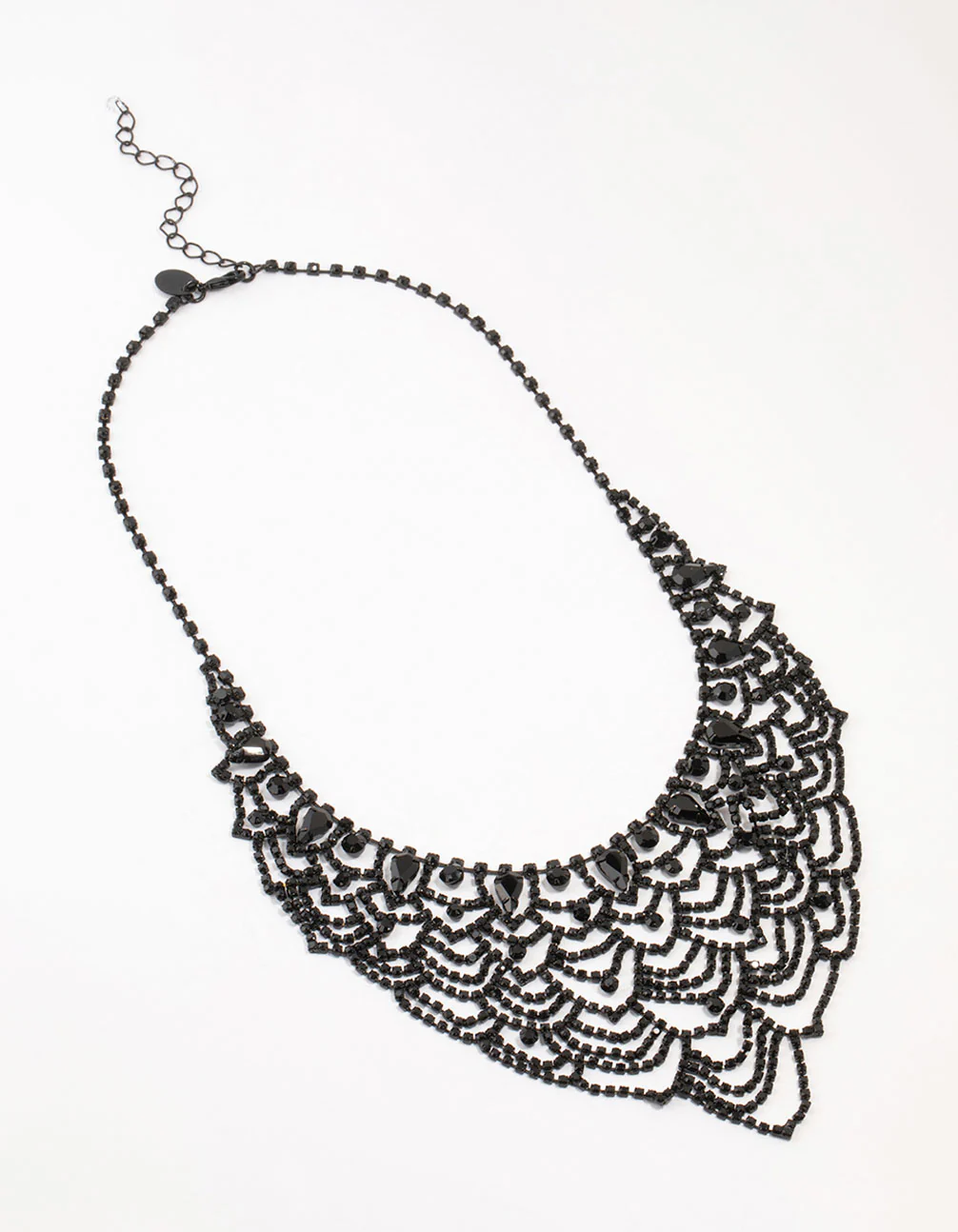2147-black-coated-diamante-lace-pattern-necklace-2.webp Black Coated Diamante Lace Pattern Necklace