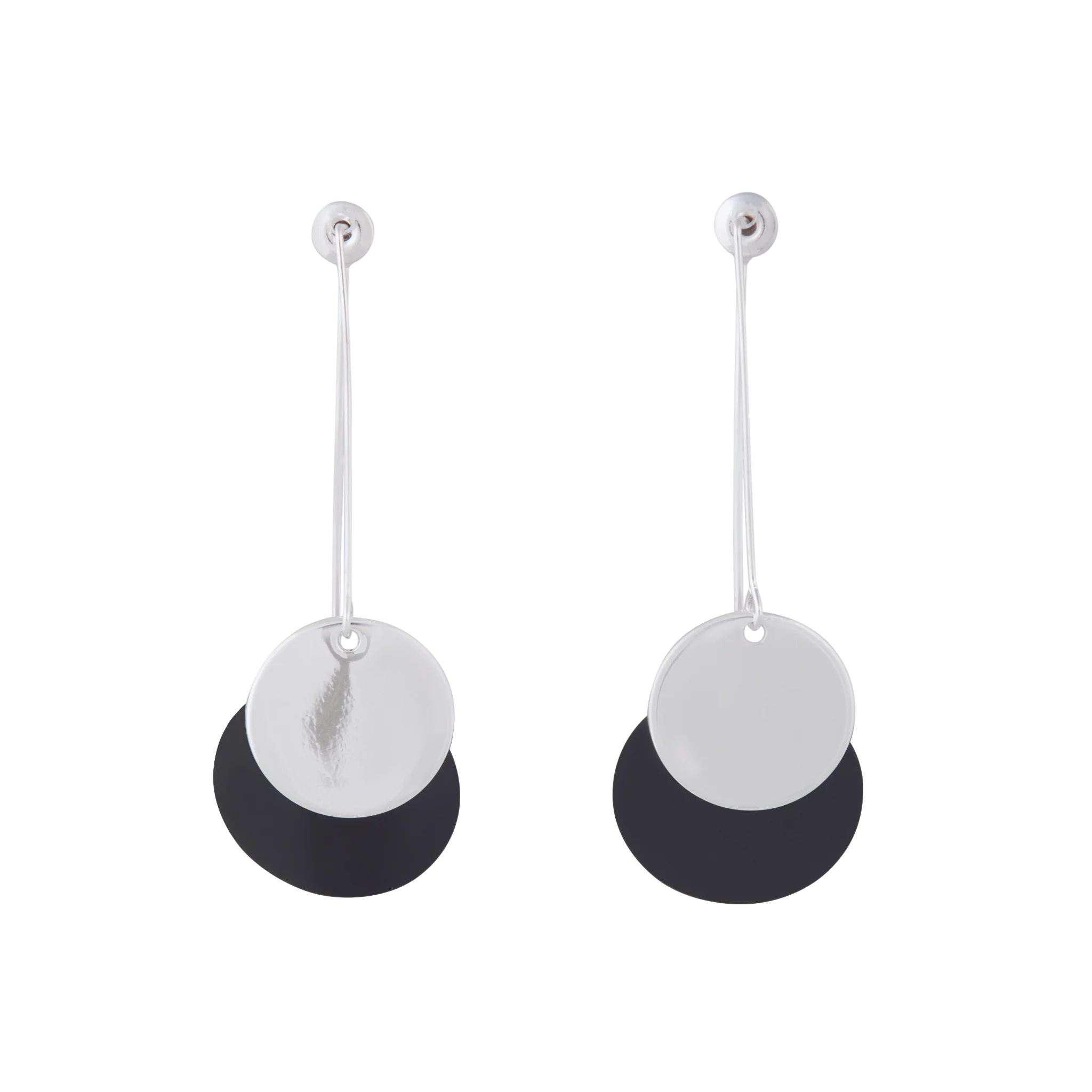 2148-black-coated-disc-pendulum-earrings-1.webp Black Coated Disc Pendulum Earrings