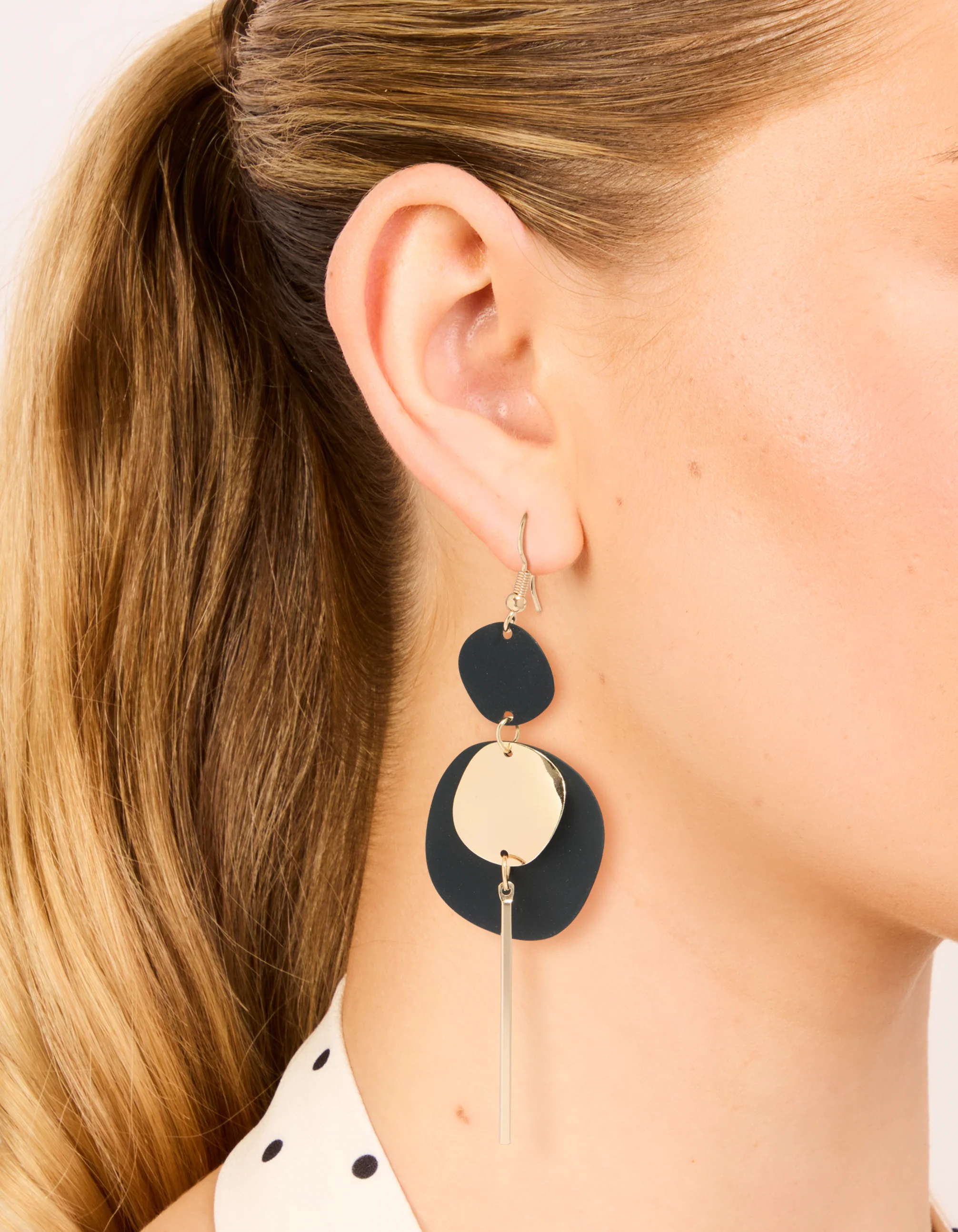 Black Coated Disc Stick Drop Earrings