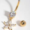 215-gold-cubic-zirconia-flower-drop-belly-ring-2.webp Gold Cubic Zirconia Flower Drop Belly Ring