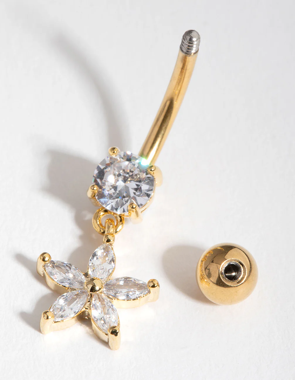 215-gold-cubic-zirconia-flower-drop-belly-ring-2.webp Gold Cubic Zirconia Flower Drop Belly Ring