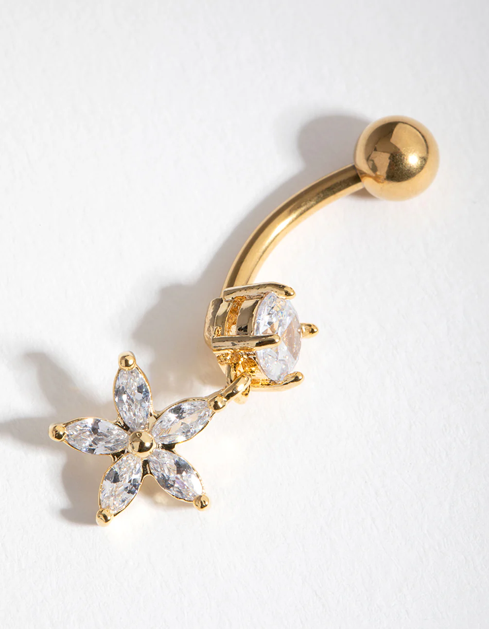 215-gold-cubic-zirconia-flower-drop-belly-ring-3.webp Gold Cubic Zirconia Flower Drop Belly Ring