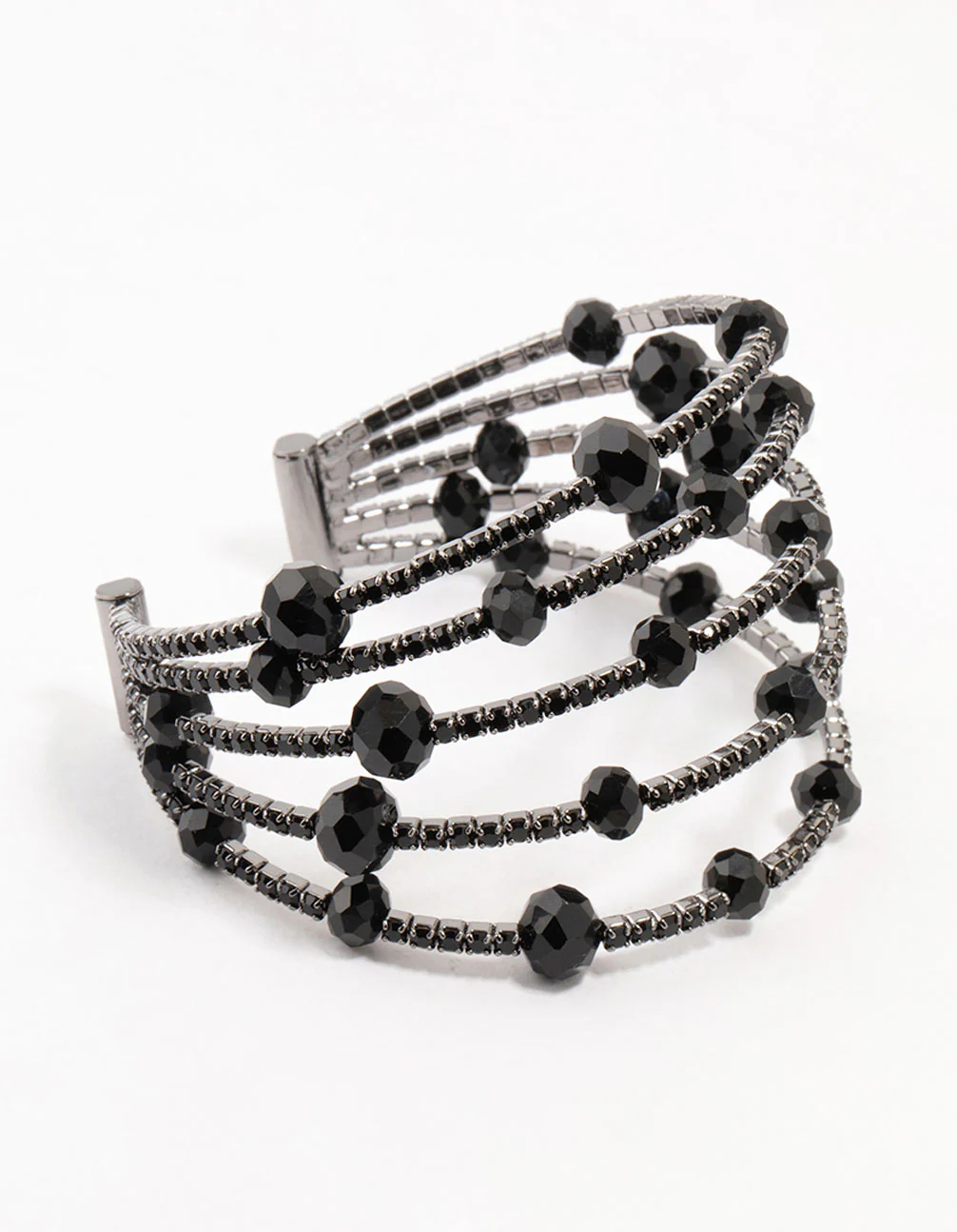 2156-black-coated-layered-beaded-wire-wrist-cuff-1.webp Black Coated Layered Beaded Wire Wrist Cuff