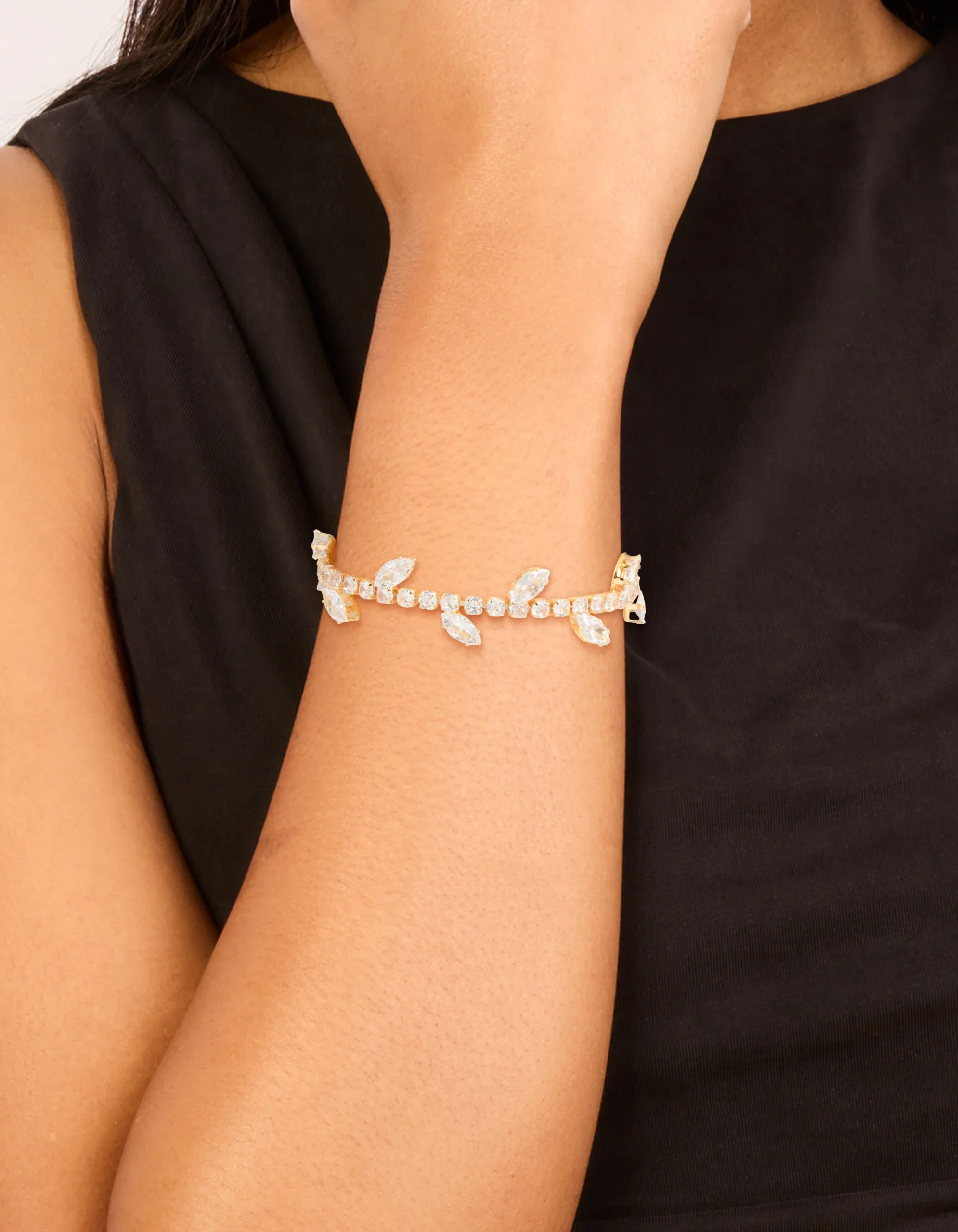 Gold Cubic Zirconia Marquise Vine Toggle Bracelet