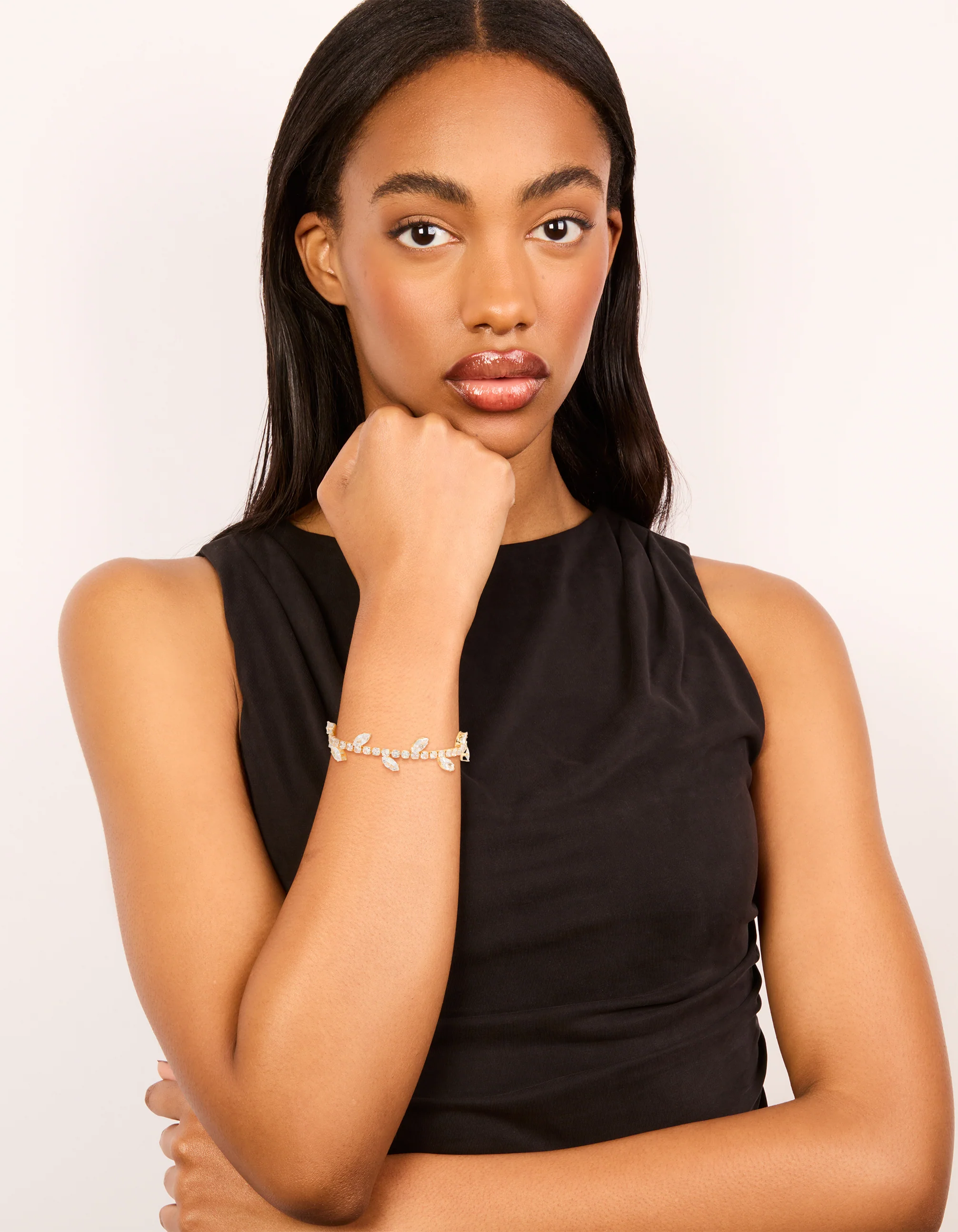 Gold Cubic Zirconia Marquise Vine Toggle Bracelet