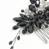 Black Coated Metal Diamante Marquise Wispy Hair Comb