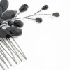 Black Coated Metal Diamante Marquise Wispy Hair Comb