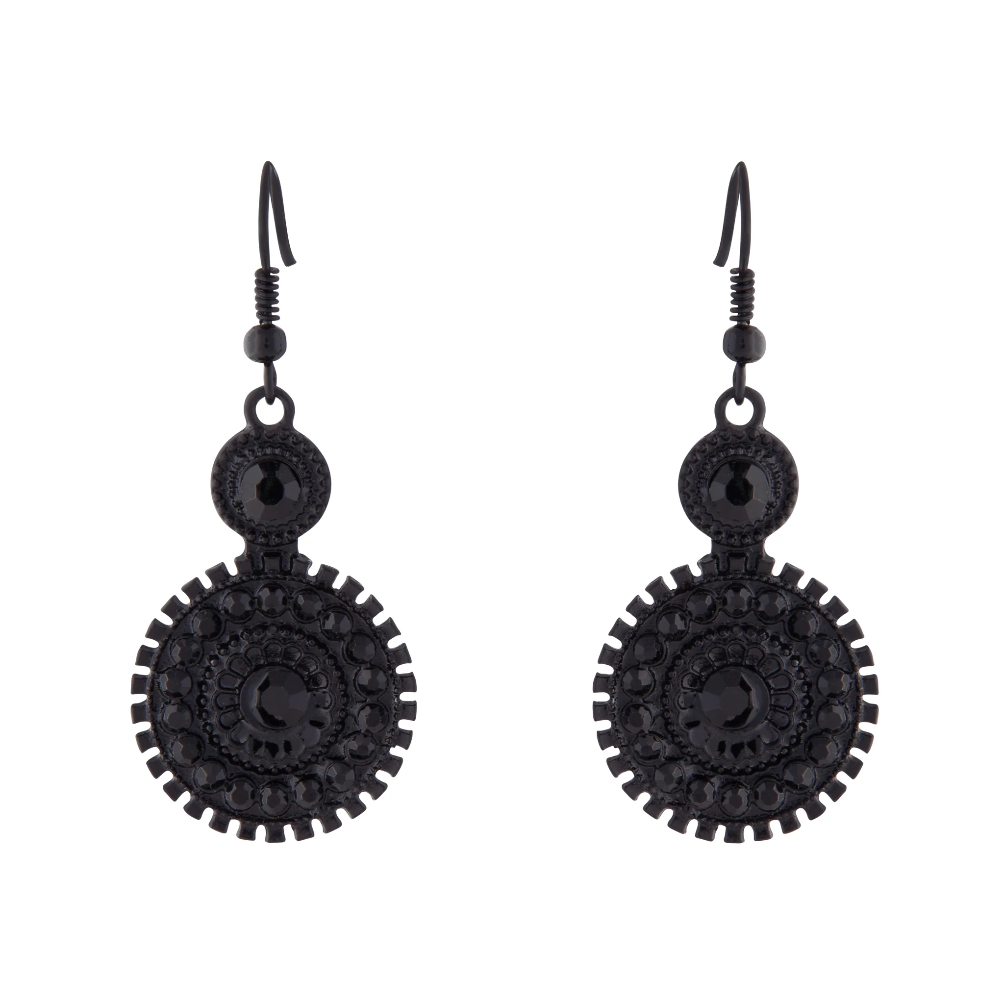 2167-black-coated-metal-double-circle-drop-earrings-1.webp Black Coated Metal Double Circle Drop Earrings