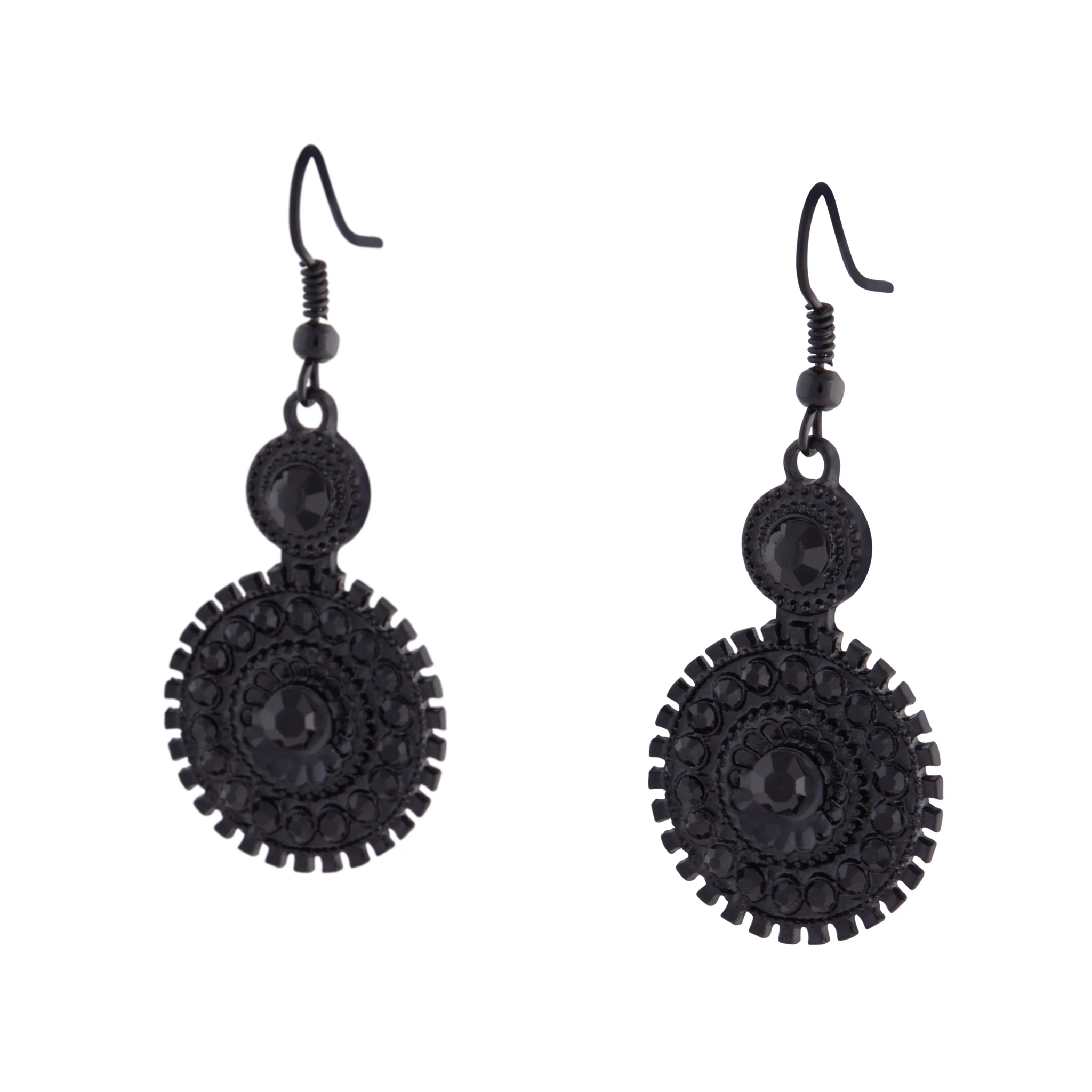 2167-black-coated-metal-double-circle-drop-earrings-2.webp Black Coated Metal Double Circle Drop Earrings