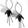Black Coated Metal Flower Drop Earrings