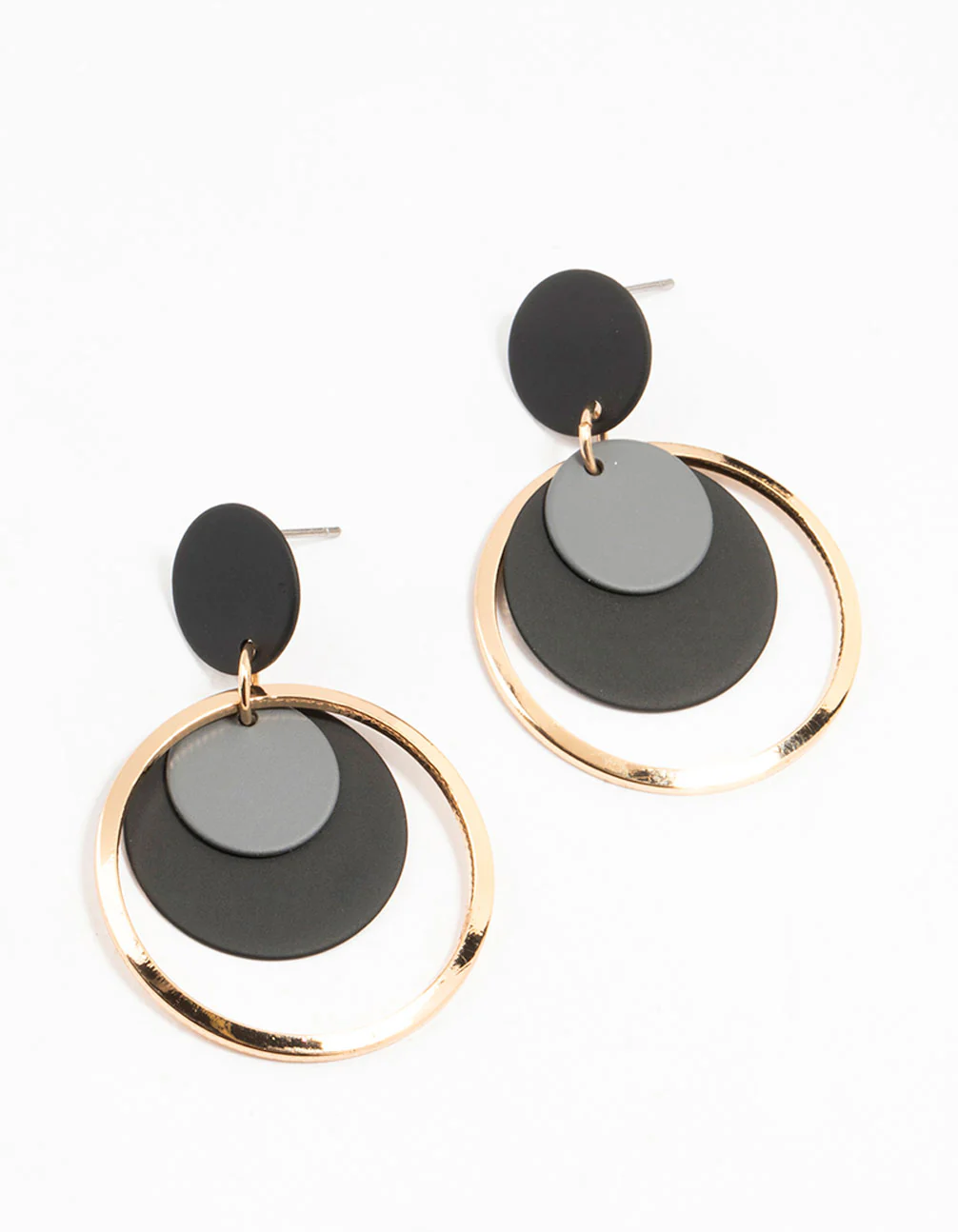 2172-black-coated-metal-layered-disc-drop-earrings-1.webp Black Coated Metal Layered Disc Drop Earrings
