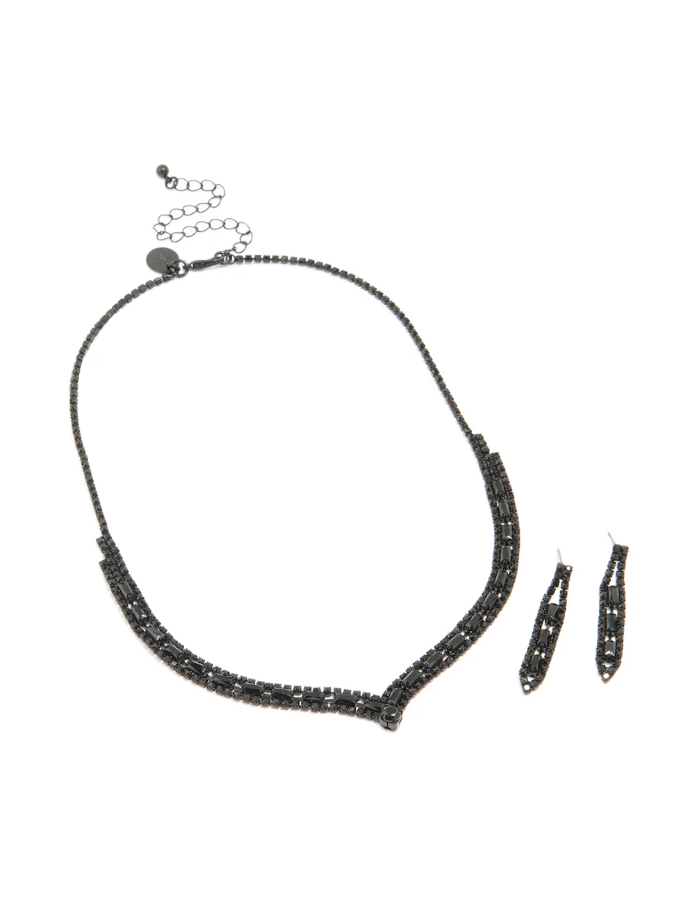 2173-black-coated-metal-rectangle-pointed-necklace-earrings-set-2.webp Black Coated Metal Rectangle Pointed Necklace & Earrings Set