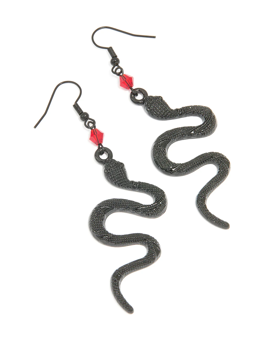2177-black-coated-metal-snake-red-beaded-drop-earrings-1.webp Black Coated Metal Snake & Red Beaded Drop Earrings