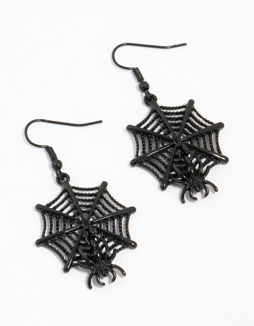 2178-black-coated-metal-spider-web-spider-drop-earrings-1.webp Black Coated Metal Spider Web & Spider Drop Earrings