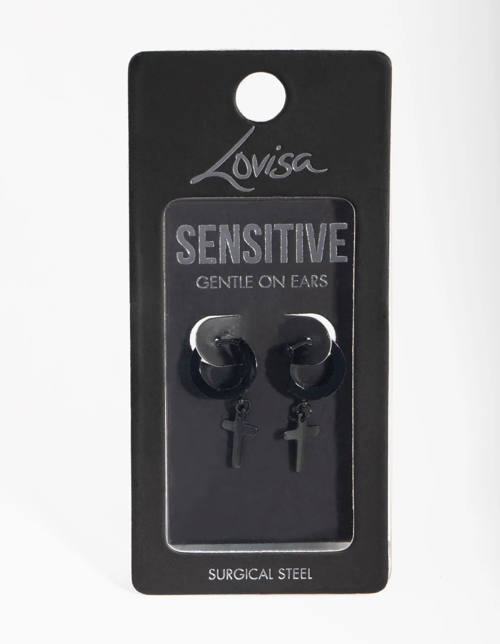 2184-black-coated-metal-surgical-steel-cross-huggie-earrings-3.webp Black Coated Metal Surgical Steel Cross Huggie Earrings