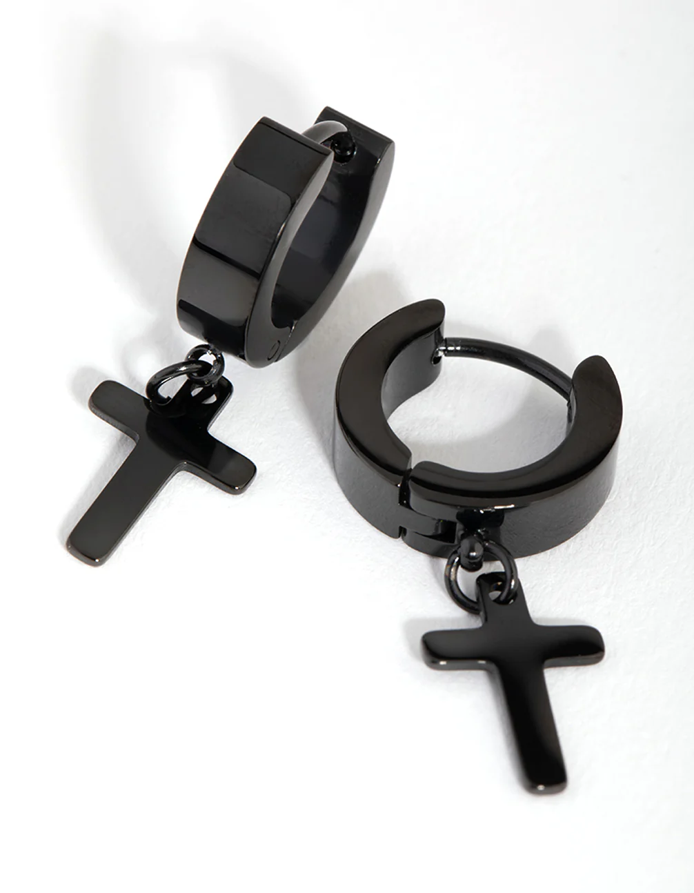 2184-black-coated-metal-surgical-steel-cross-huggie-earrings-4.webp Black Coated Metal Surgical Steel Cross Huggie Earrings
