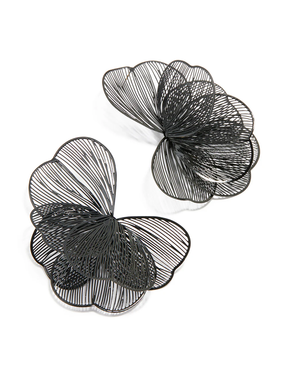 Black Coated Metal Wire Petal Stud Earrings