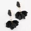 Black Coated Pearl Floral Drop Earrings