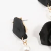 Black Coated Pearl Floral Drop Earrings