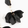 Black Coated Pearl Floral Drop Earrings