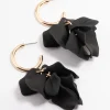 Black Coated Petal Huggie Drop Earrings