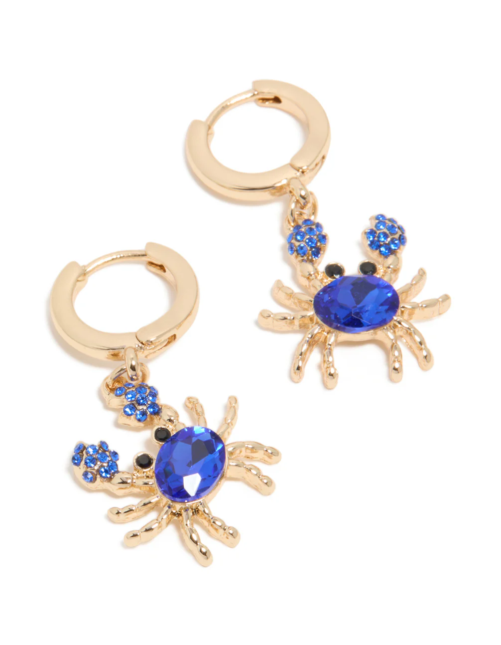 223-gold-dark-blue-diamante-crab-huggie-earrings-2.webp Gold Dark Blue Diamante Crab Huggie Earrings