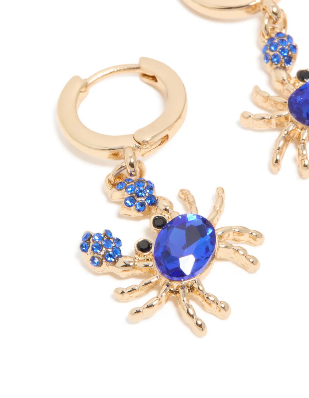 223-gold-dark-blue-diamante-crab-huggie-earrings-4.webp Gold Dark Blue Diamante Crab Huggie Earrings