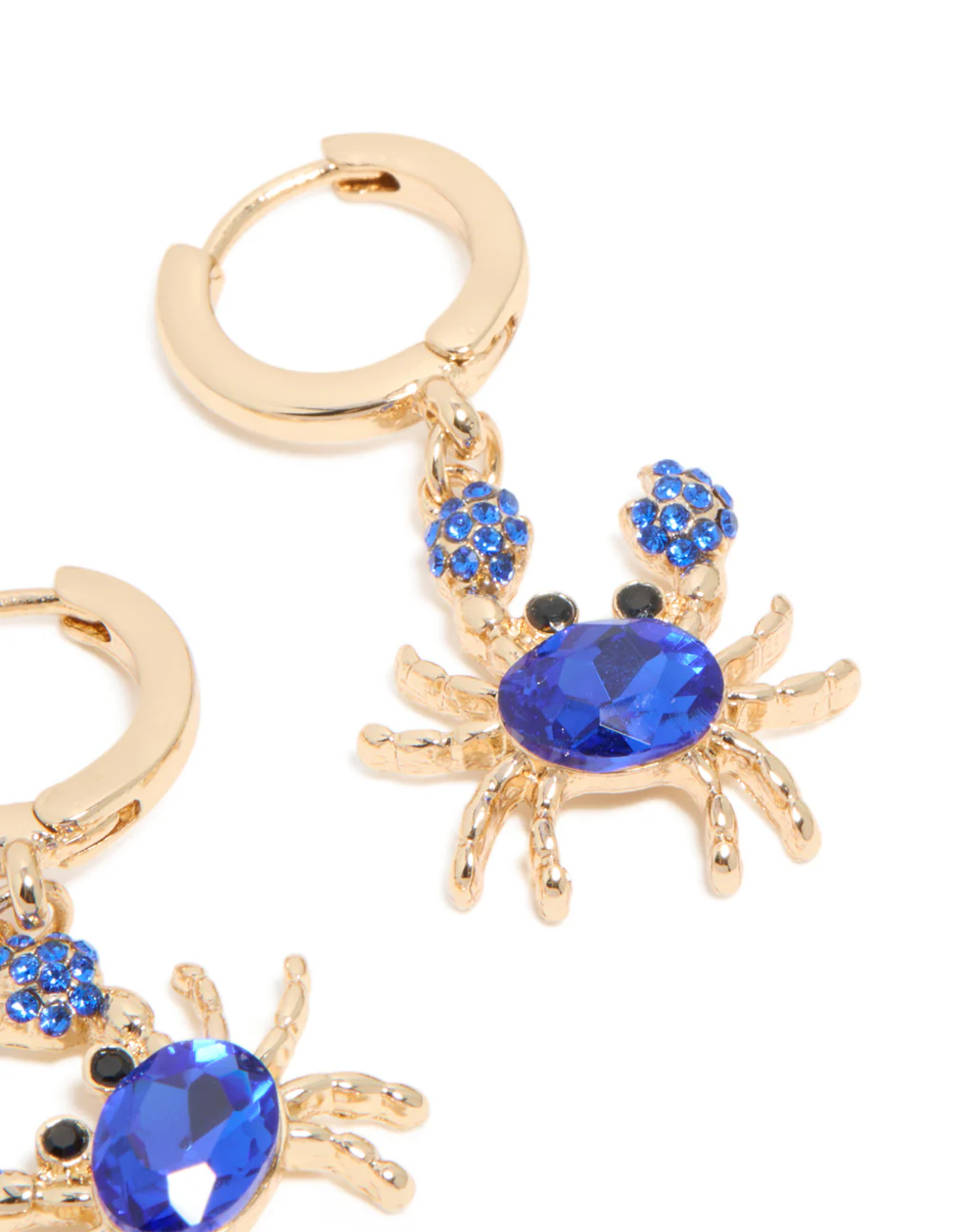 223-gold-dark-blue-diamante-crab-huggie-earrings-5.webp Gold Dark Blue Diamante Crab Huggie Earrings