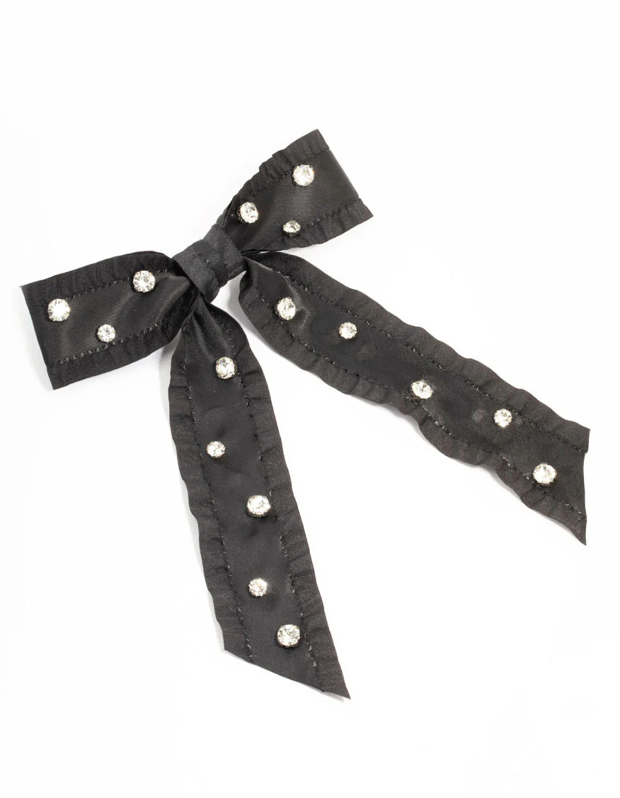 2246-black-diamante-frill-ribbon-bow-clip-1.webp Black Diamante Frill Ribbon Bow Clip