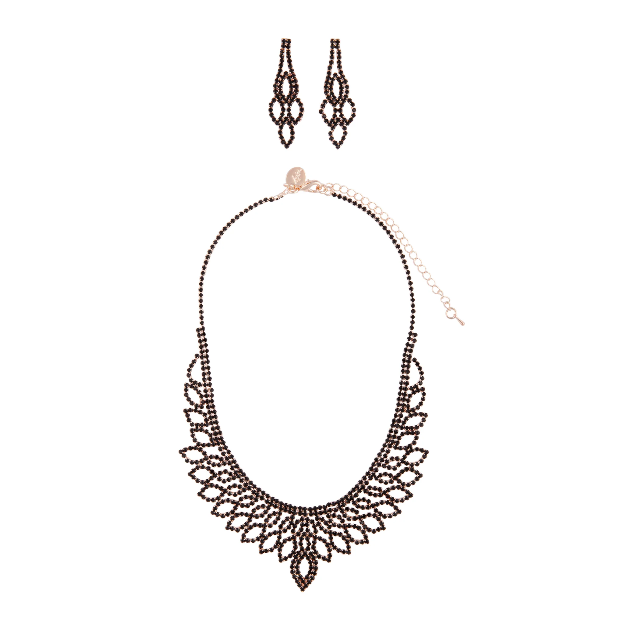 2248-black-diamante-gold-cup-chain-jewellery-set-2.webp Black Diamante Gold Cup Chain Jewellery Set