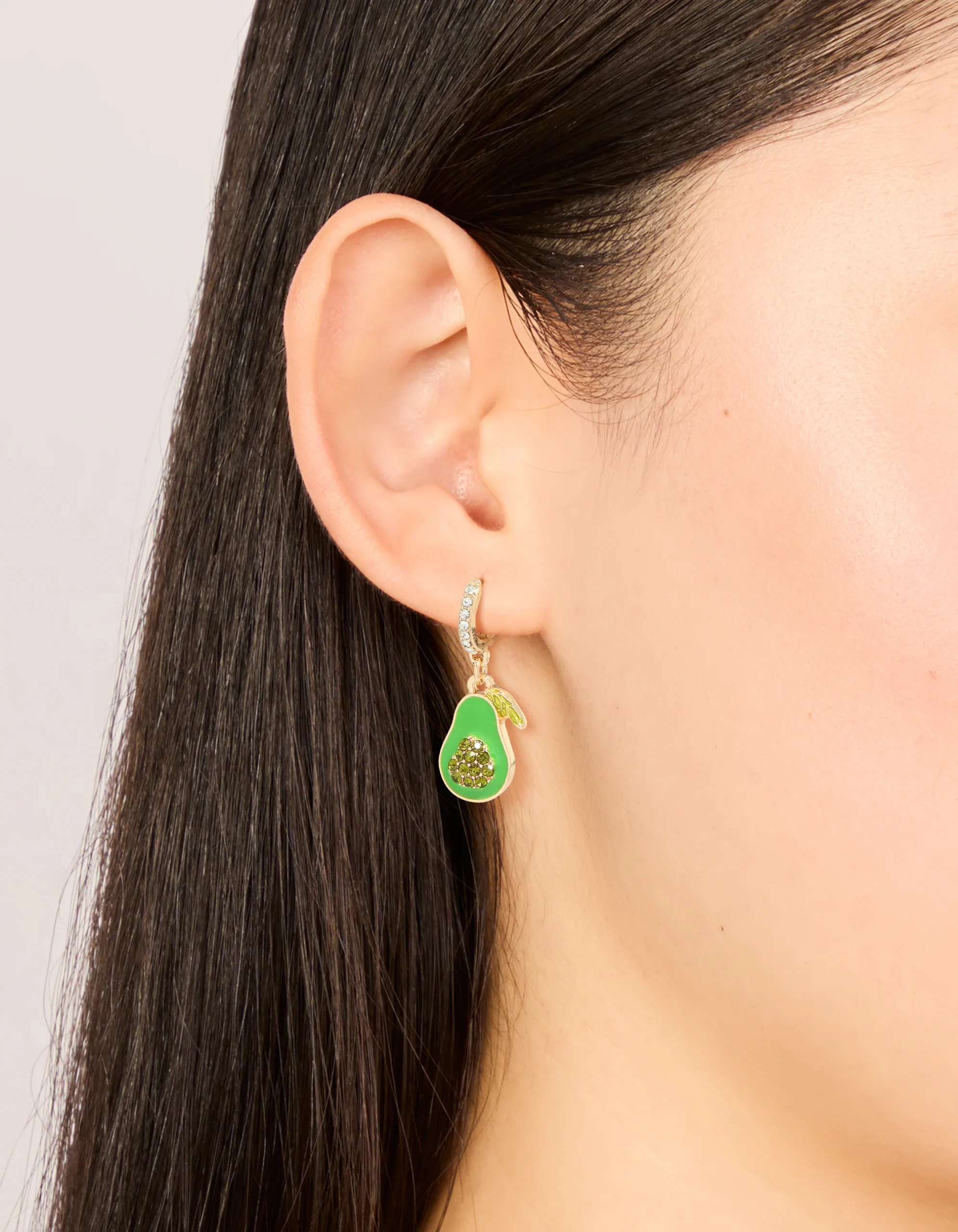 Gold Diamante Avocado Huggie Earrings