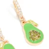 Gold Diamante Avocado Huggie Earrings