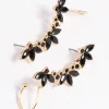 Black Diamante Leaf Ear Cuff
