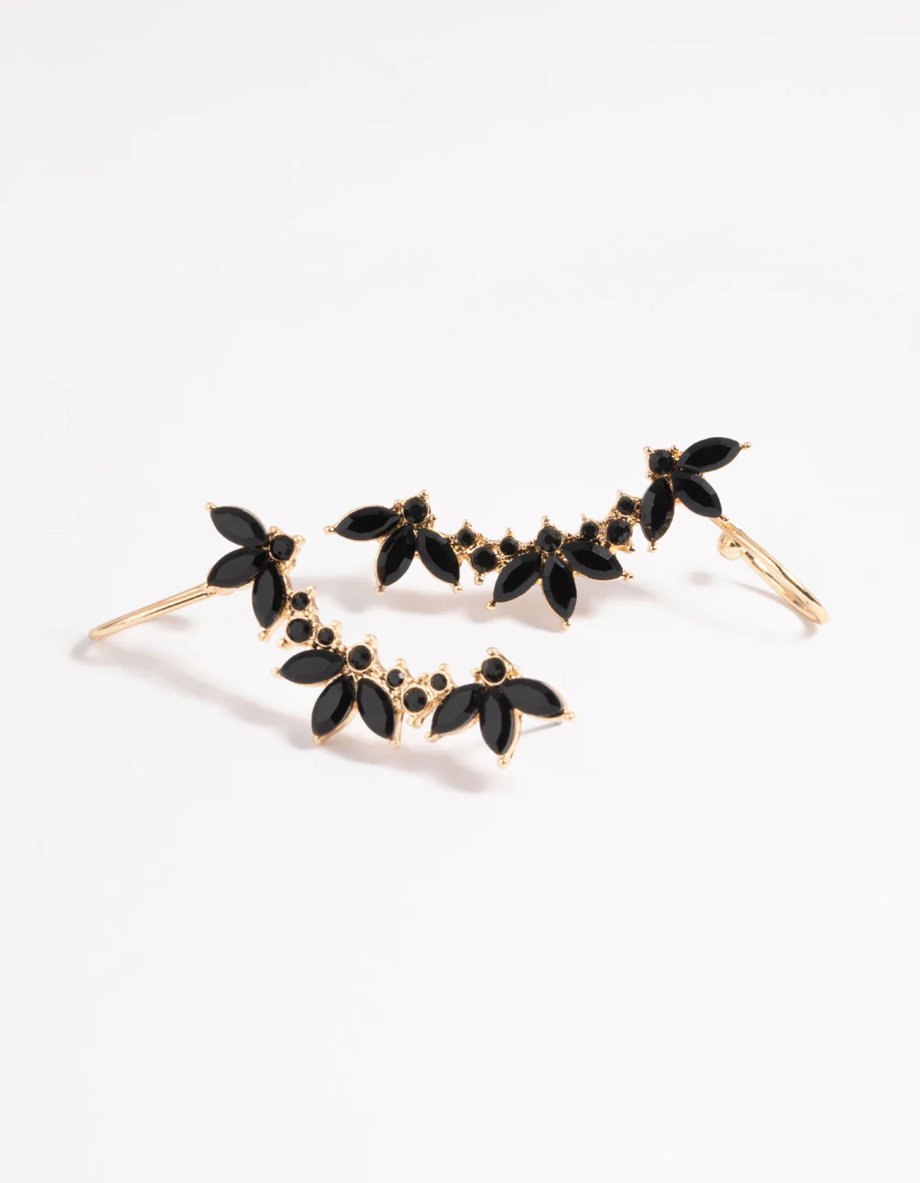 Black Diamante Leaf Ear Cuff