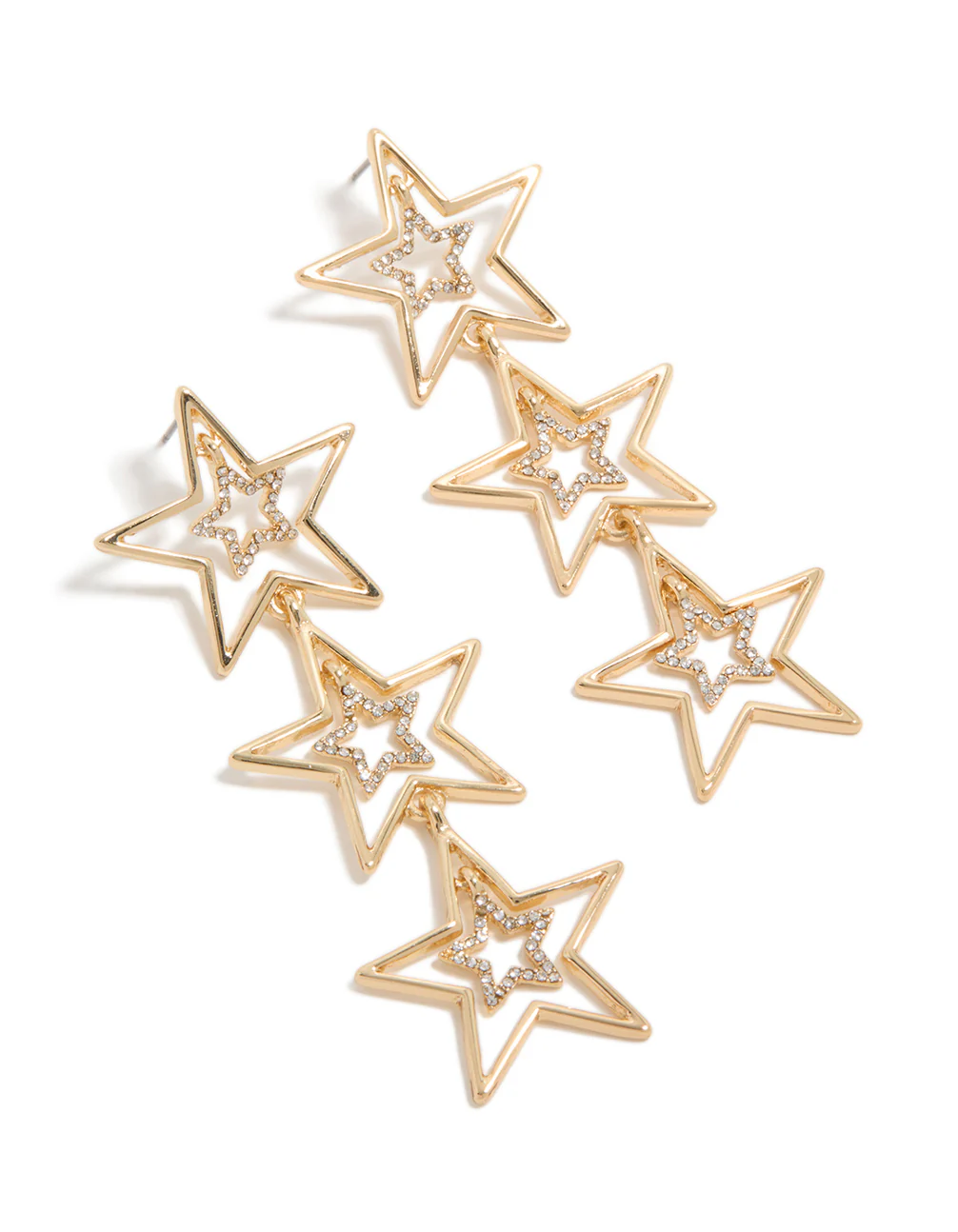 Gold Diamante Dazzling Star Trio Drop Earrings