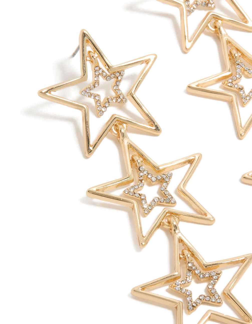 Gold Diamante Dazzling Star Trio Drop Earrings