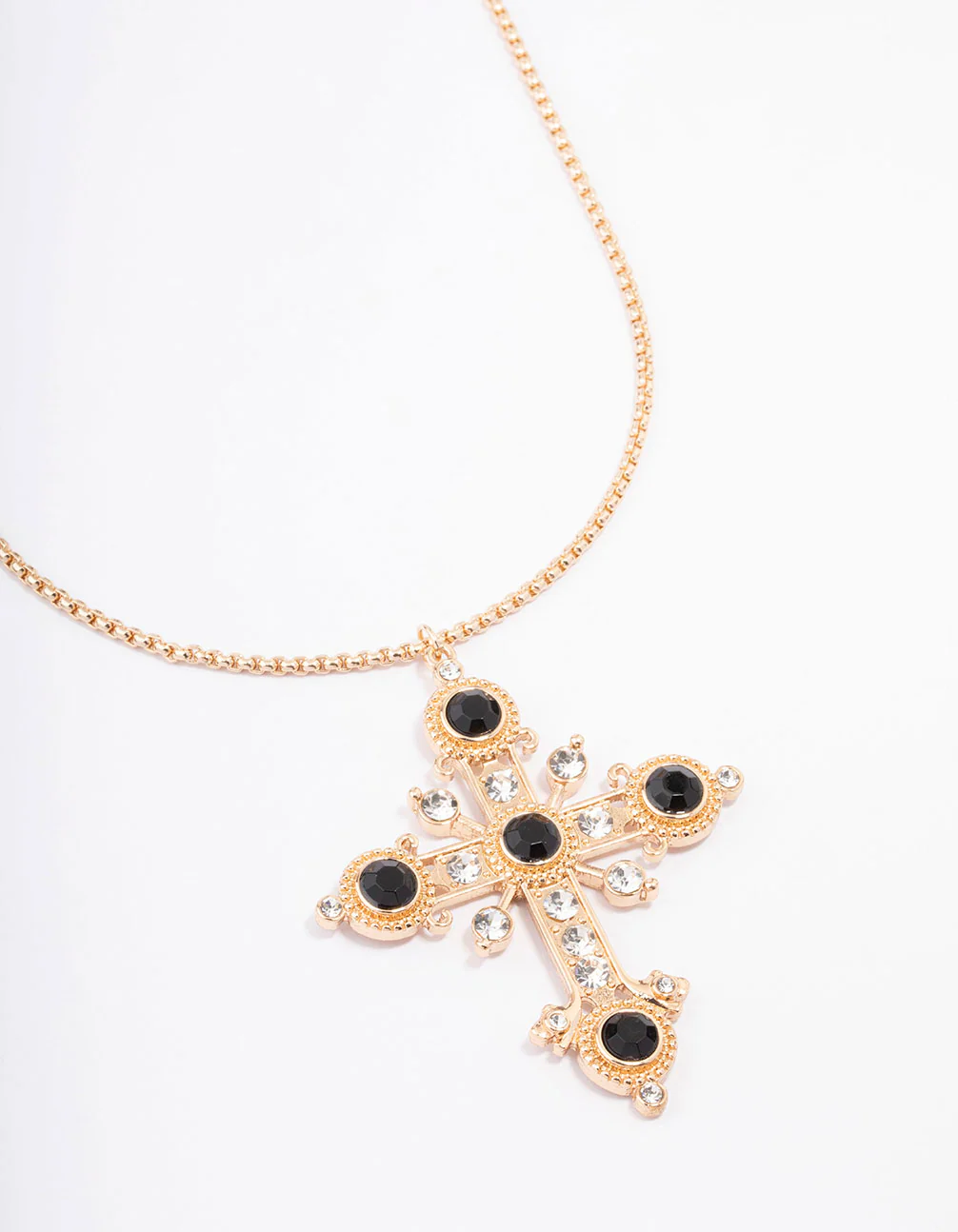 2264-black-diamante-statement-long-cross-pendant-necklace-1.webp Black Diamante Statement Long Cross Pendant Necklace