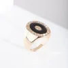 Black Enamel & Diamante Gold Ring