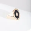 Black Enamel & Diamante Gold Ring