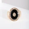 Black Enamel & Diamante Gold Ring
