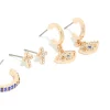 Gold Diamante Evil Eye & Cross Earrings 5-Pack
