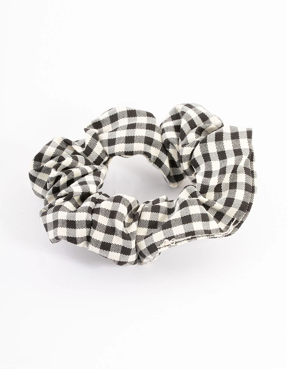 2297-black-fabric-checkered-scrunchie-1.webp Black Fabric Checkered Scrunchie