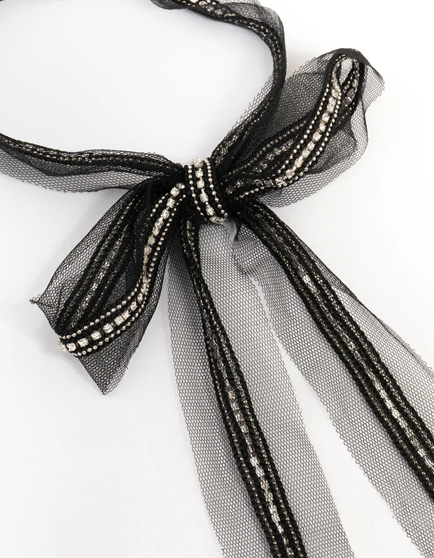 2300-black-fabric-diamante-bow-necklace-2.webp Black Fabric Diamante Bow Necklace