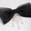 Black Fabric Organza Diamante Cup Chain Hair Bow Clip